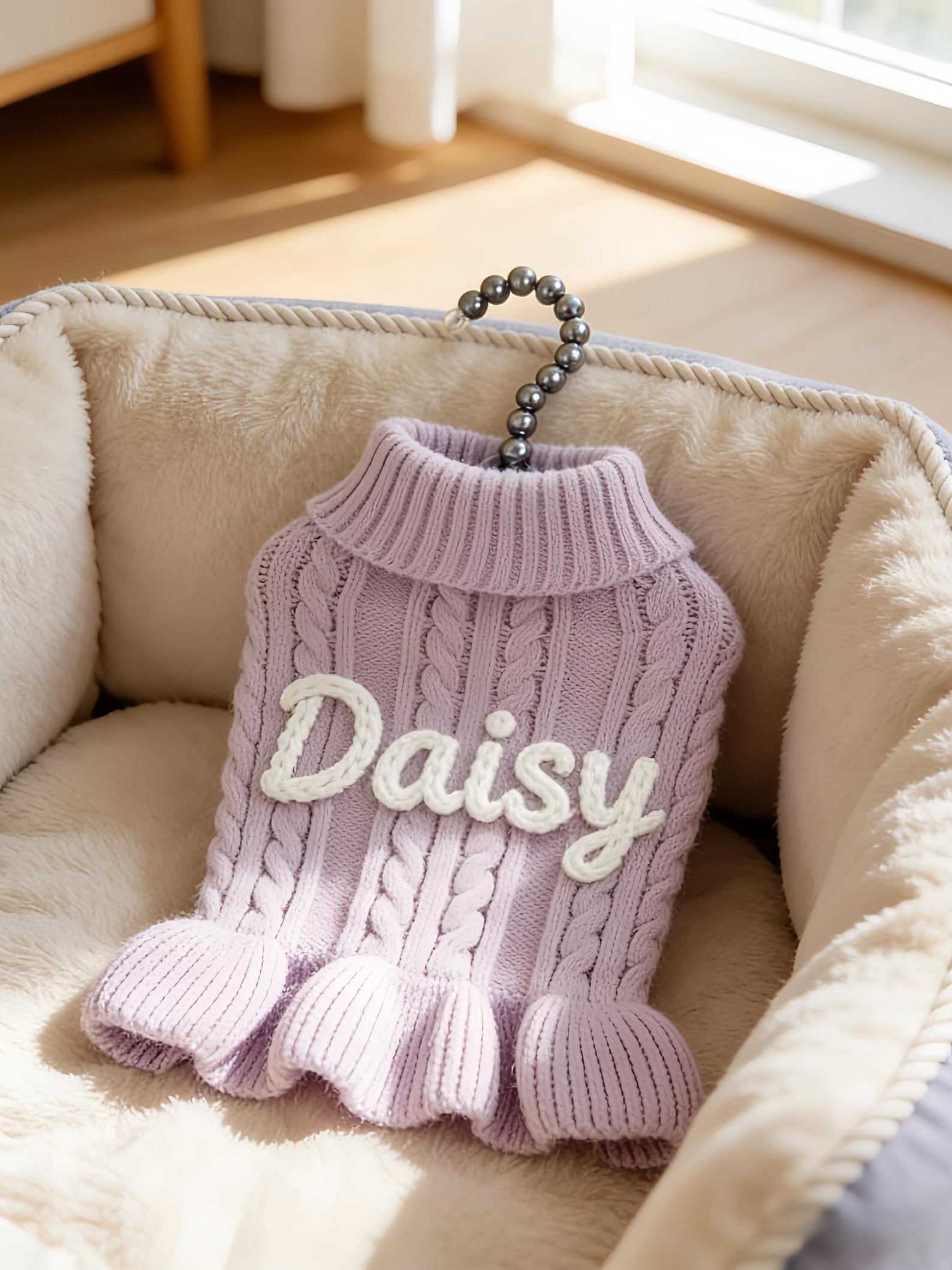Muttechen® Personalisierter Hunde-Hoodie aus Wollmix – Handgefertigter Kapuzenpullover mit Namensstickerei