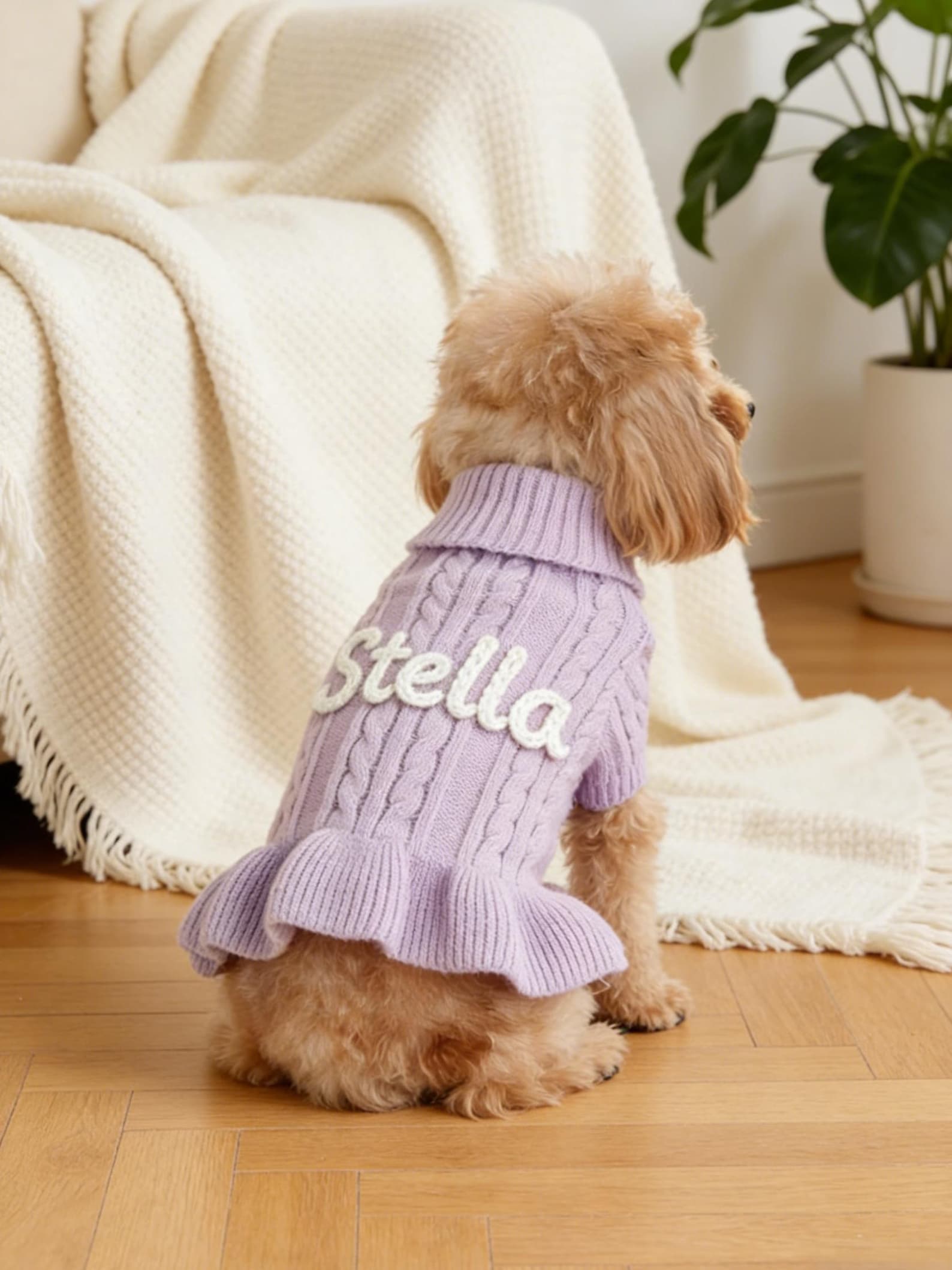 Muttechen® Personalisierter Hunde-Hoodie aus Wollmix – Handgefertigter Kapuzenpullover mit Namensstickerei