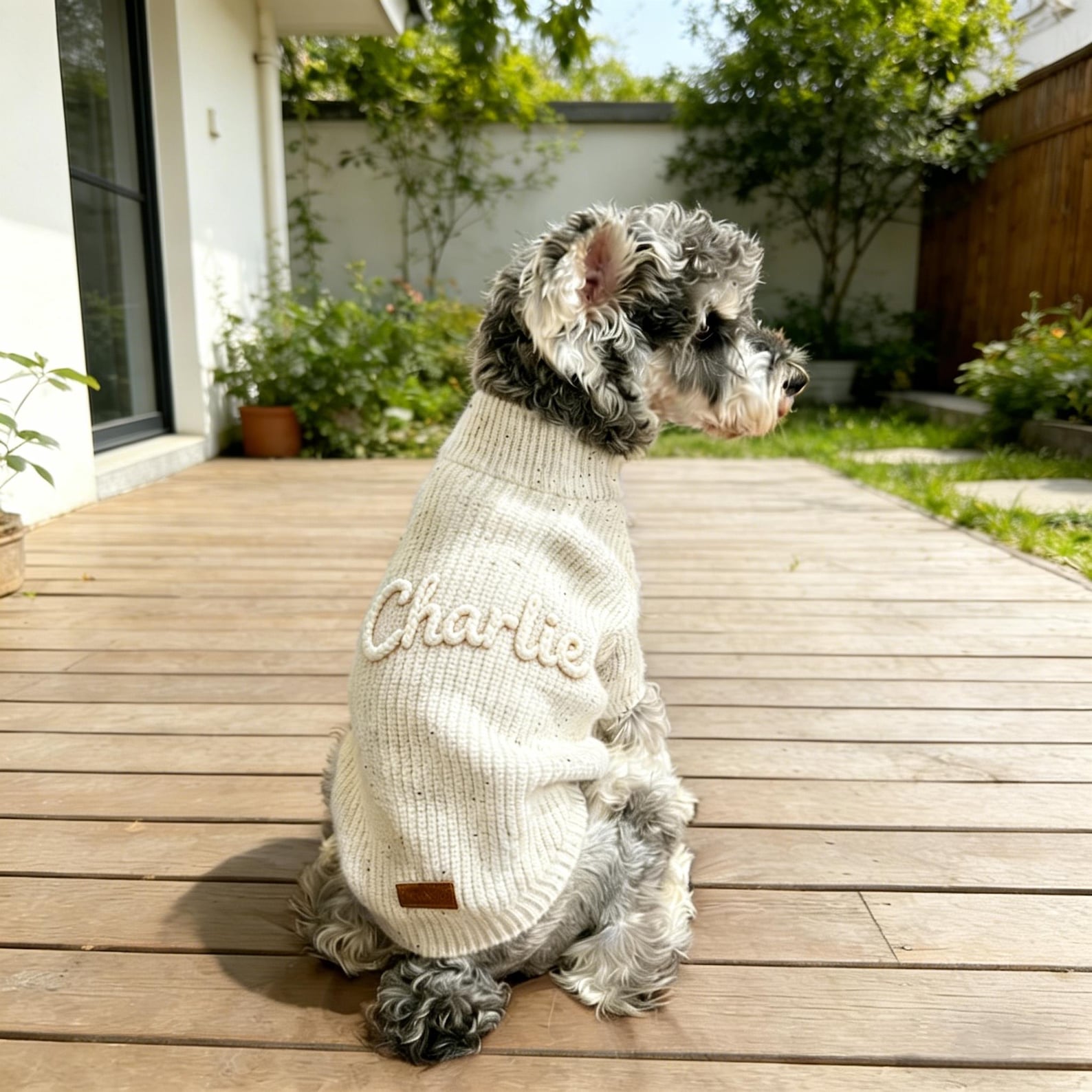 Muttechen® Personalisierter Hunde-Hoodie – Handgefertigter Pullover aus Wollmix mit Namenstickerei
