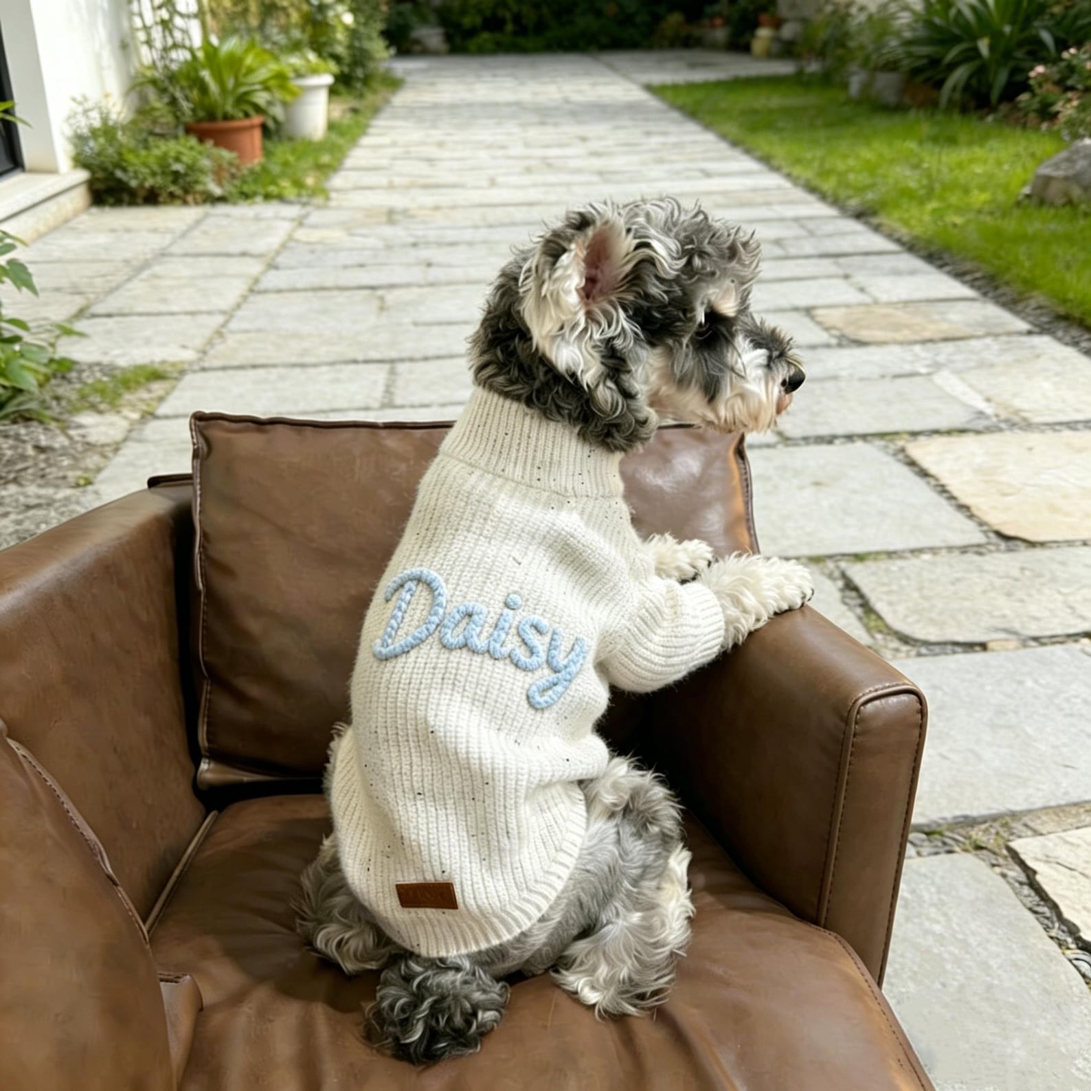 Muttechen® Personalisierter Hunde-Hoodie – Handgefertigter Pullover aus Wollmix mit Namenstickerei
