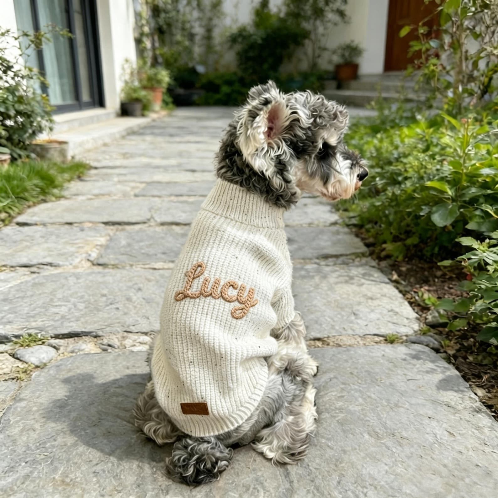 Muttechen® Personalisierter Hunde-Hoodie – Handgefertigter Pullover aus Wollmix mit Namenstickerei