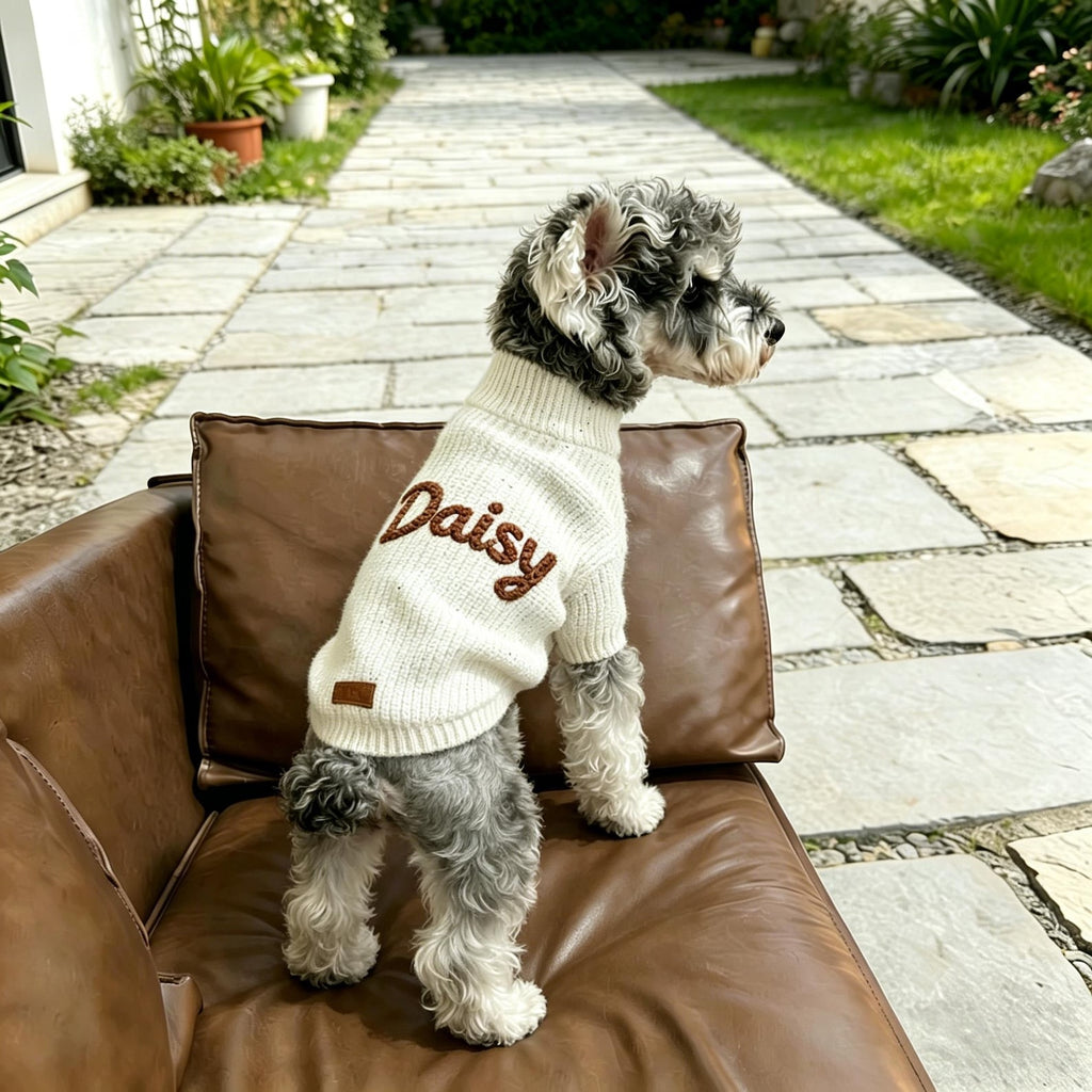 Muttechen® Personalisierter Hunde-Hoodie – Handgefertigter Pullover aus Wollmix mit Namenstickerei