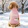 Muttechen® Personalisierter Zopfmuster-Hundepullover – Handgestrickter Pullover mit 3D-Namensstickerei