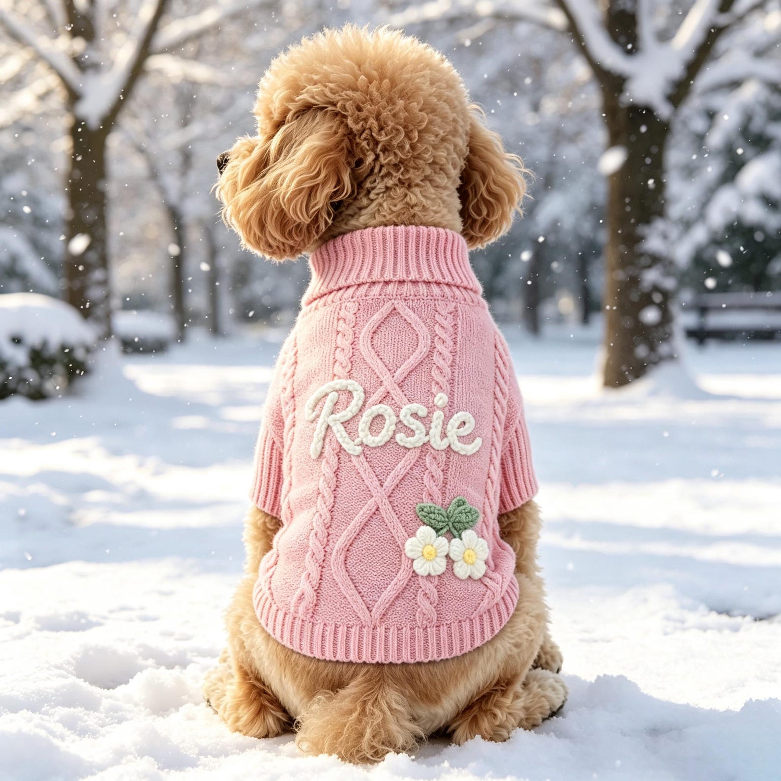 Muttechen® Personalisierter Zopfmuster-Hundepullover – Handgestrickter Pullover mit 3D-Namensstickerei