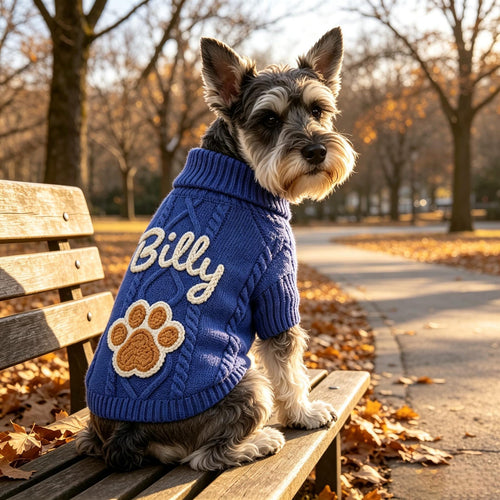 Muttechen® Personalisierter Zopfmuster-Hundepullover – Handgestrickter Pullover mit 3D-Namensstickerei