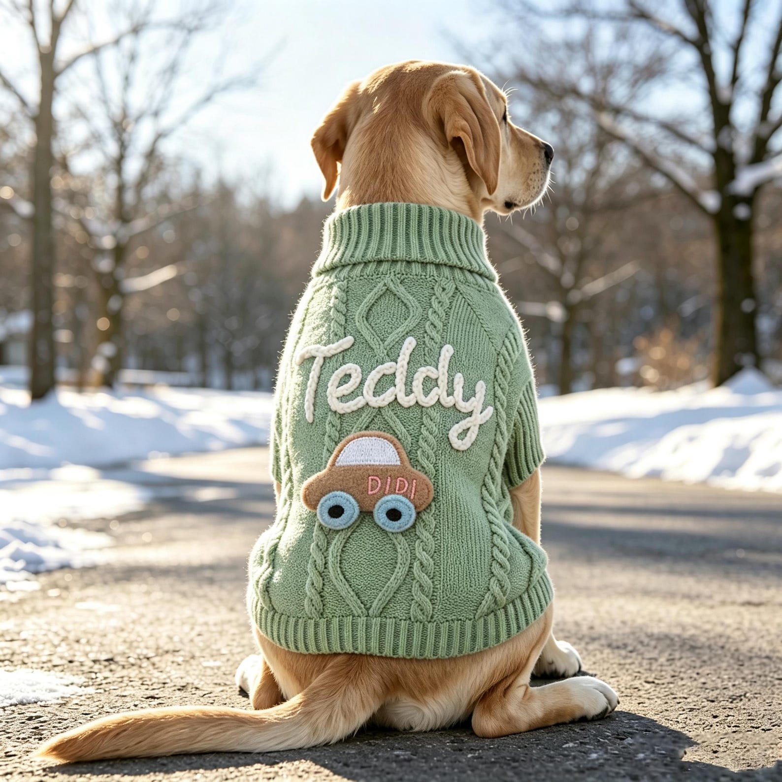 Muttechen® Personalisierter Zopfmuster-Hundepullover – Handgestrickter Pullover mit 3D-Namensstickerei